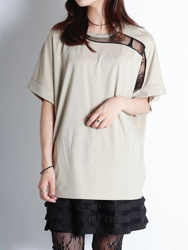 レースアシンメトリーオーバーTシャツ