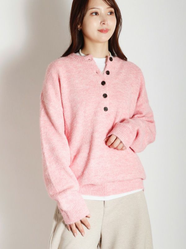 ハーフボタンデザインニット