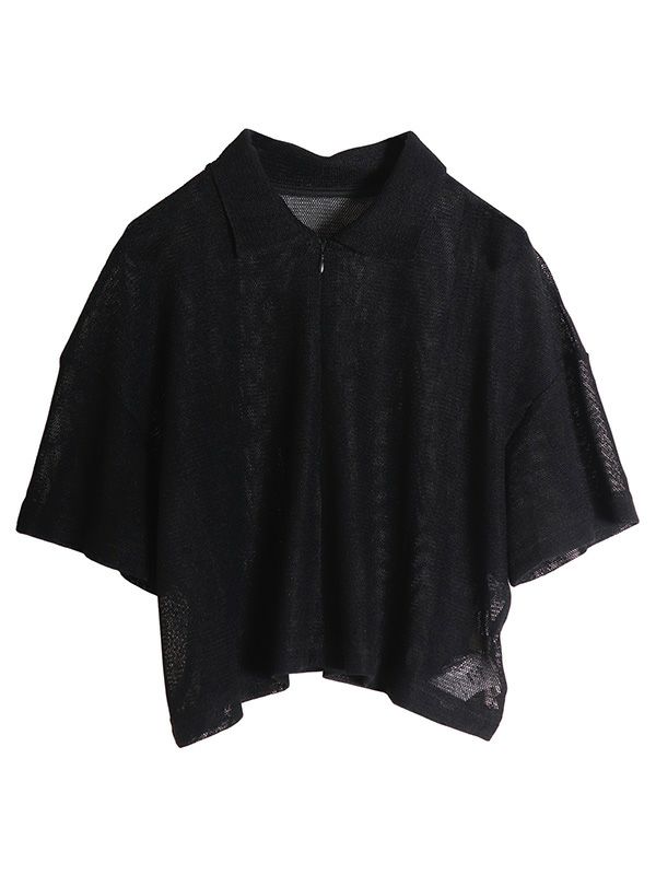 メッシュクロップドポロ襟プルオーバー | COQULE Online Shop