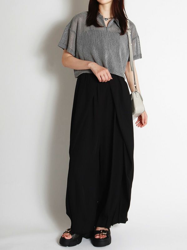メッシュクロップドポロ襟プルオーバー | COQULE Online Shop