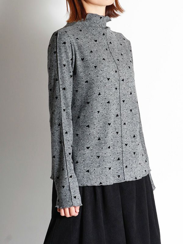 ハート柄フロッキープリントハイネックトップス | COQULE Online Shop